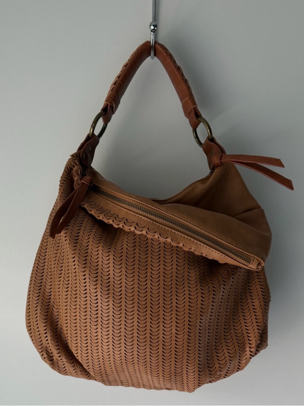 Calin Weaving Top Handle Double Tan Entry Faux Leather Hobo